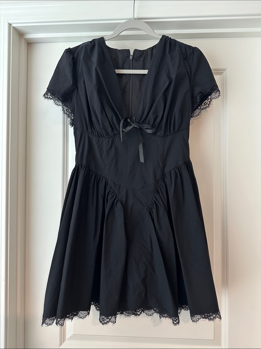 Women's Black Lace-Trim Mini Dress with Tie Front